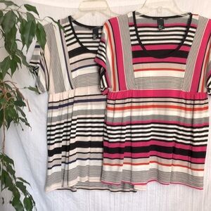 H&M SZ S lot of 2 tops- boho peasant striped colorful tops short sleeve flowy